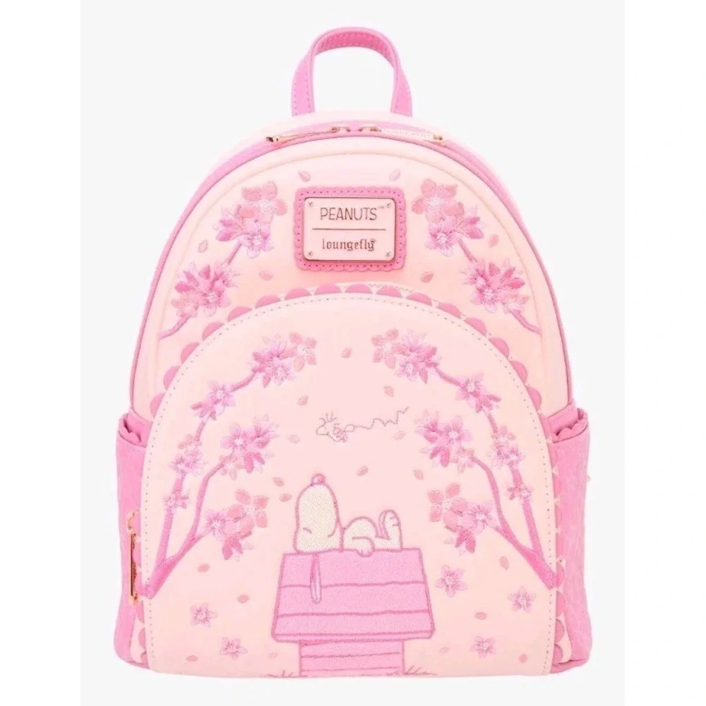 NEW Loungefly Peanuts Cherry Blossom‎ Snoopy Dog House Pink Embroidered Backpack